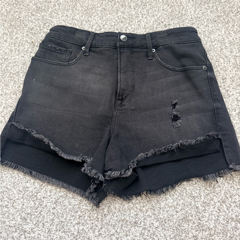 Good American Black Frayed Jean Shorts